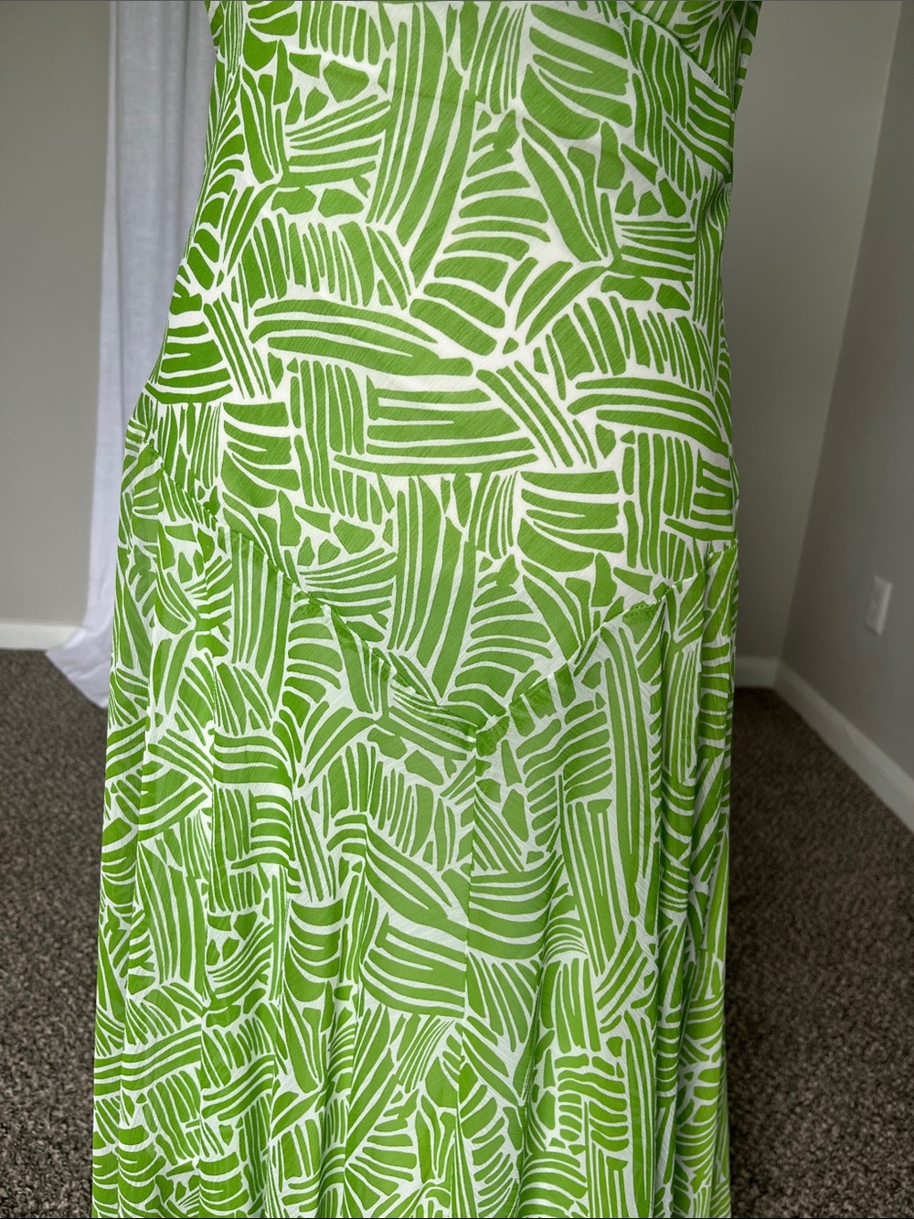 Green Ivory Abstract Brushstroke Print Midi Dress Asymmetrical Hem Size 10/12 - Picture 4 of 9